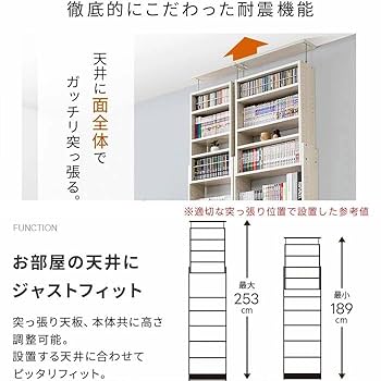 ワイエムワールド 天井つっぱり書棚　幅60×奥行19×高さ185〜253cm 天井つっぱり本棚 スラスト 幅60cm 奥行19cm オープンタイプ